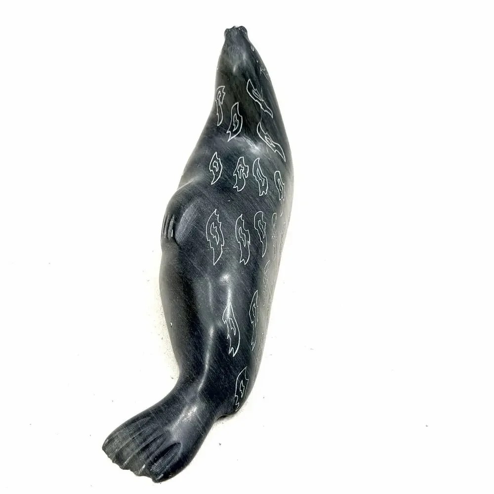 Vintage Soapstone Seal Sculpture Hand Carved Eskimo Art Esquimau Canada